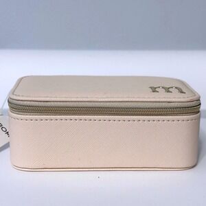 Nordstrom Initial m Travel‎ Jewelry Case Cream Saffiano Faux Leather Zip Box NEW